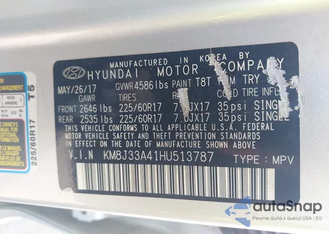 2017 Hyundai Tucson Se Plus из США, поврежденный, VIN KM8J33A41HU513787